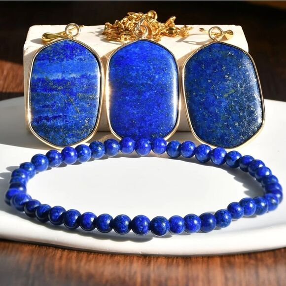 Lapis Lazuli Necklace Pendant Bracelet & Earrings Set - Picture 6 of 6